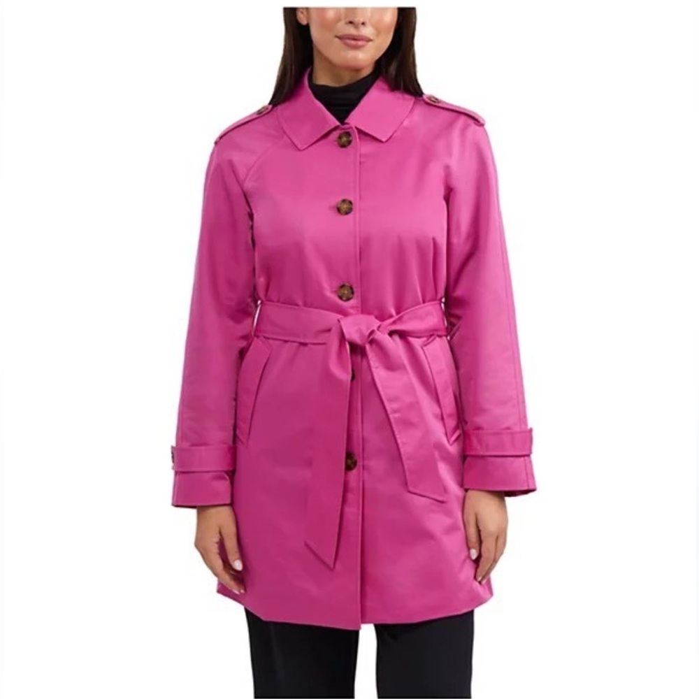 Ellen Tracy Hot Pink Belted Gab Trench Coat Rain coat size S